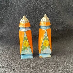 Vintage Orange and Blue Floral Salt and Pepper Shakers